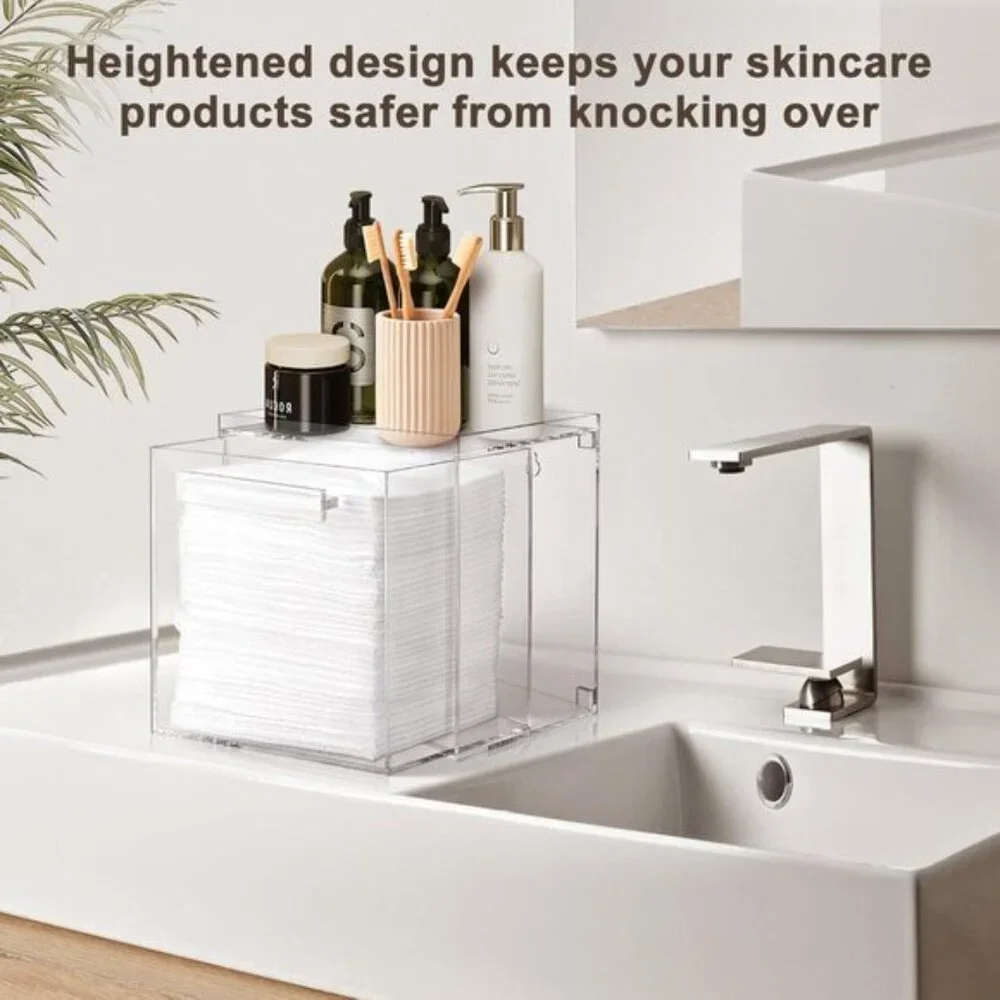 New Clean XL Acrylic Facial Towel Storage Box, Wall-Mount Organizer with Drawer